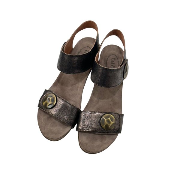 Taos Brown metallic Crackle Leather Adjustable Strap Women Wedge Sandals Size 40 - Picture 13 of 15